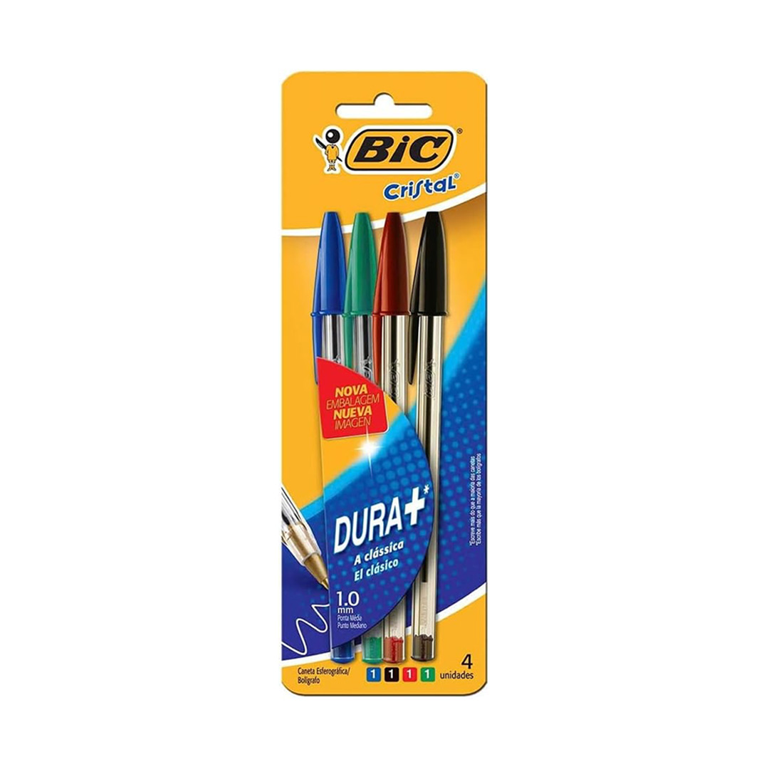 BIC ‎878710 - Caneta Esferográfica Cristal Dura Mais, A Clássica, 4 Unidades