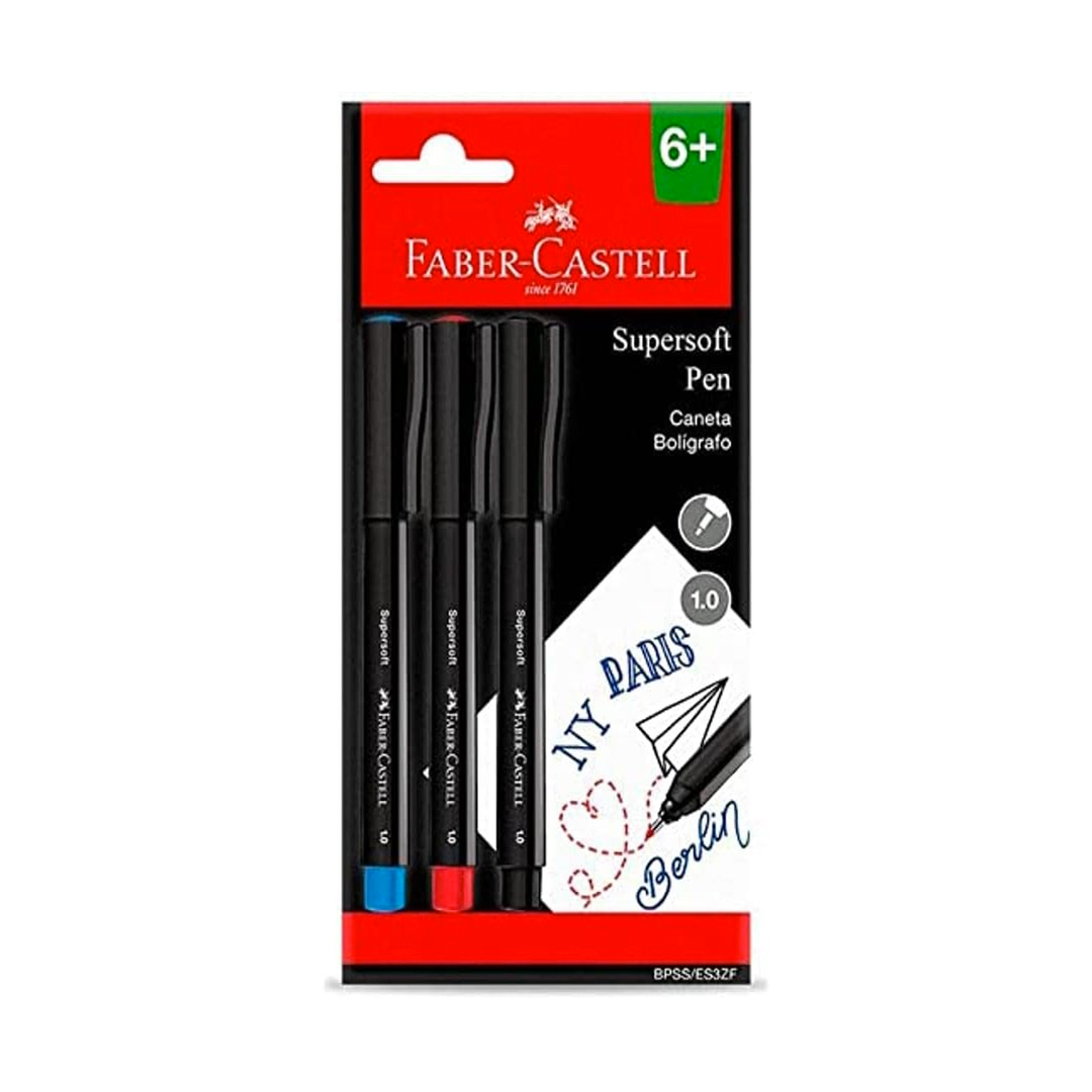 Caneta Ponta Média, Faber-Castell, Supersoft Pen, BPSS/ES3ZF, 1.0mm, Cartela c/3 unidades, Multicor