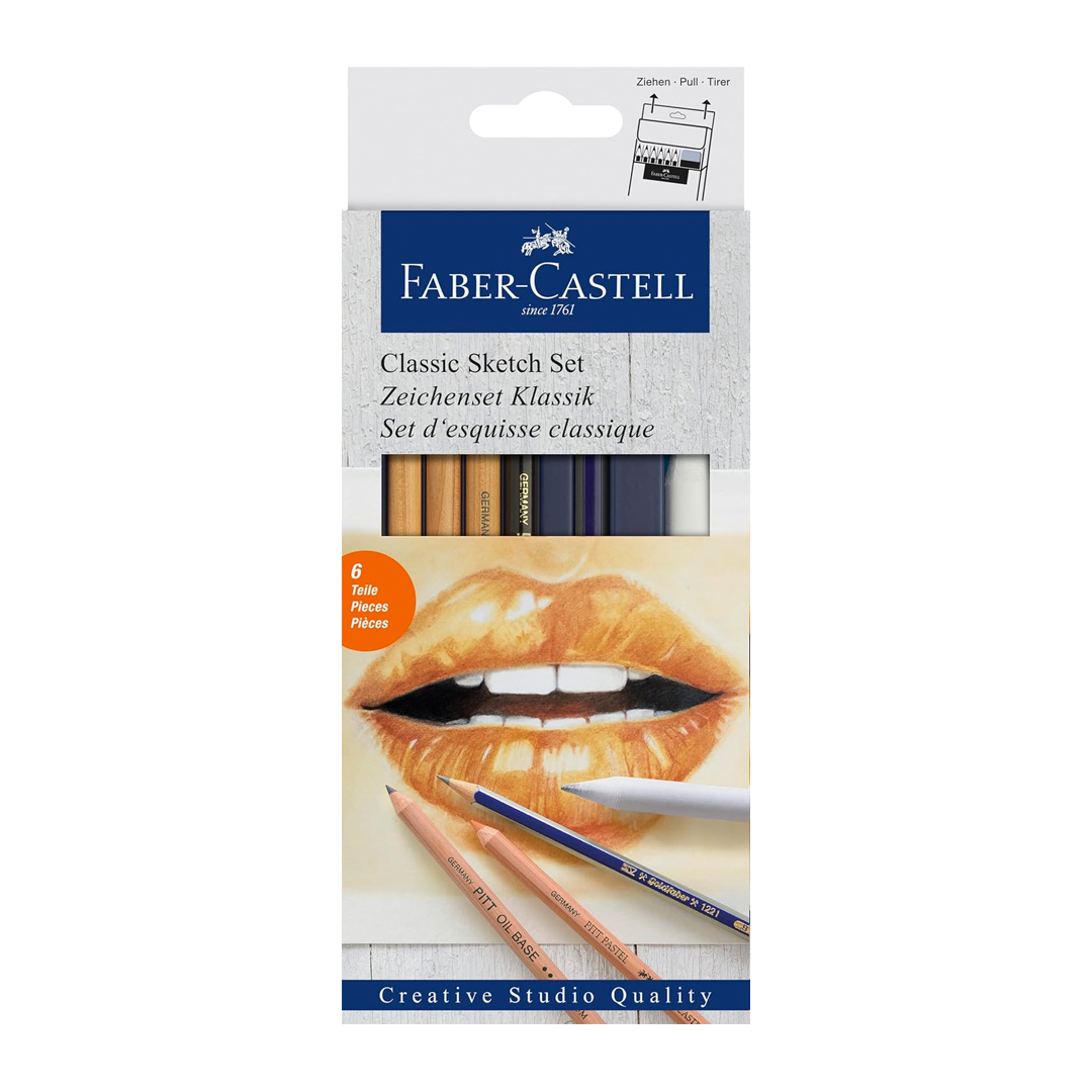 Carvão Classic Sketch Set 6 Unidades, Faber-Castell