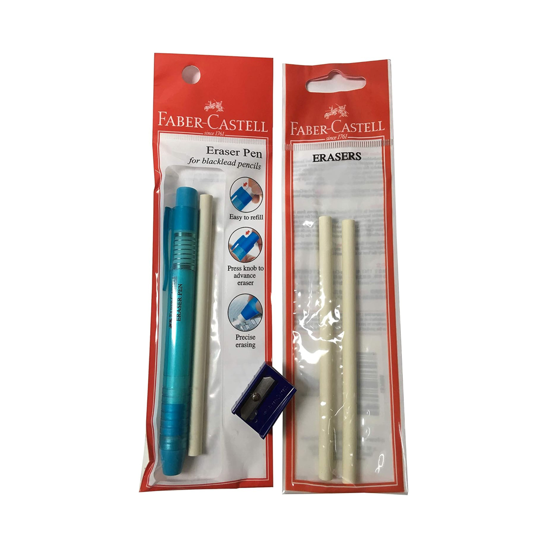 Conjunto de caneta apagadora mecânica retrátil com 3 refis extras + 1 apontador Faber-Castell