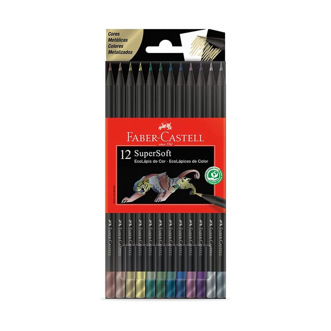 EcoLápis de Cor SuperSoft Cores Metálicas, Faber-Castell, 12 Cores, 1 Cartela - 120712SOFTMET