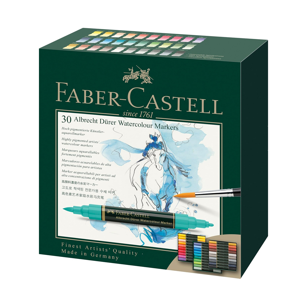 Faber-Castell Canetas Artísticas Aquareláveis Albrecht Dürer 30 Cores com Duas Pontas: Ponta Pincel e 1-2mm