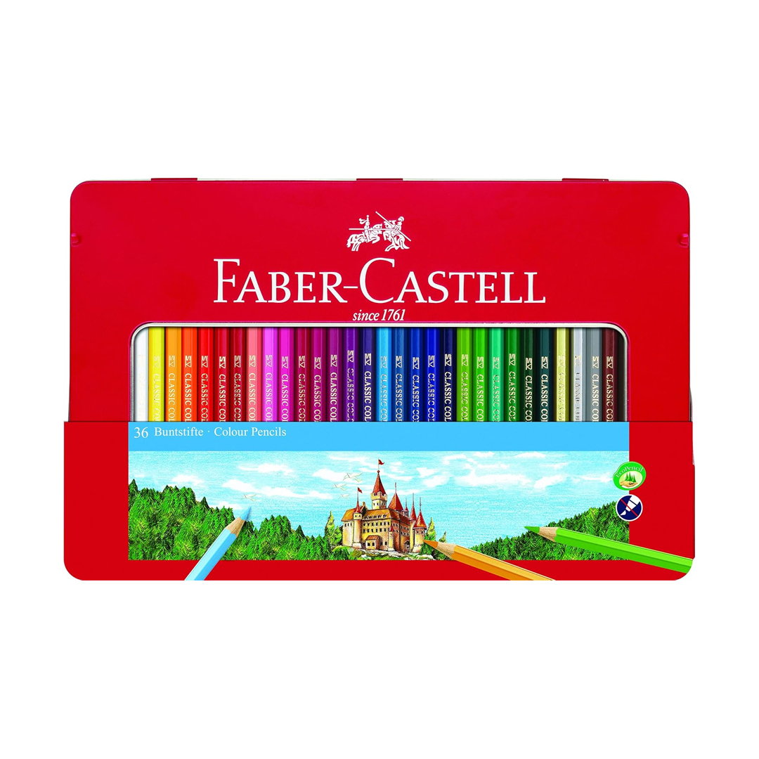 Faber-Castell Classic Colored Pencils Tin Set, 36 Vibrant Colors In Sturdy Metal Case - Premium Children's Art Products