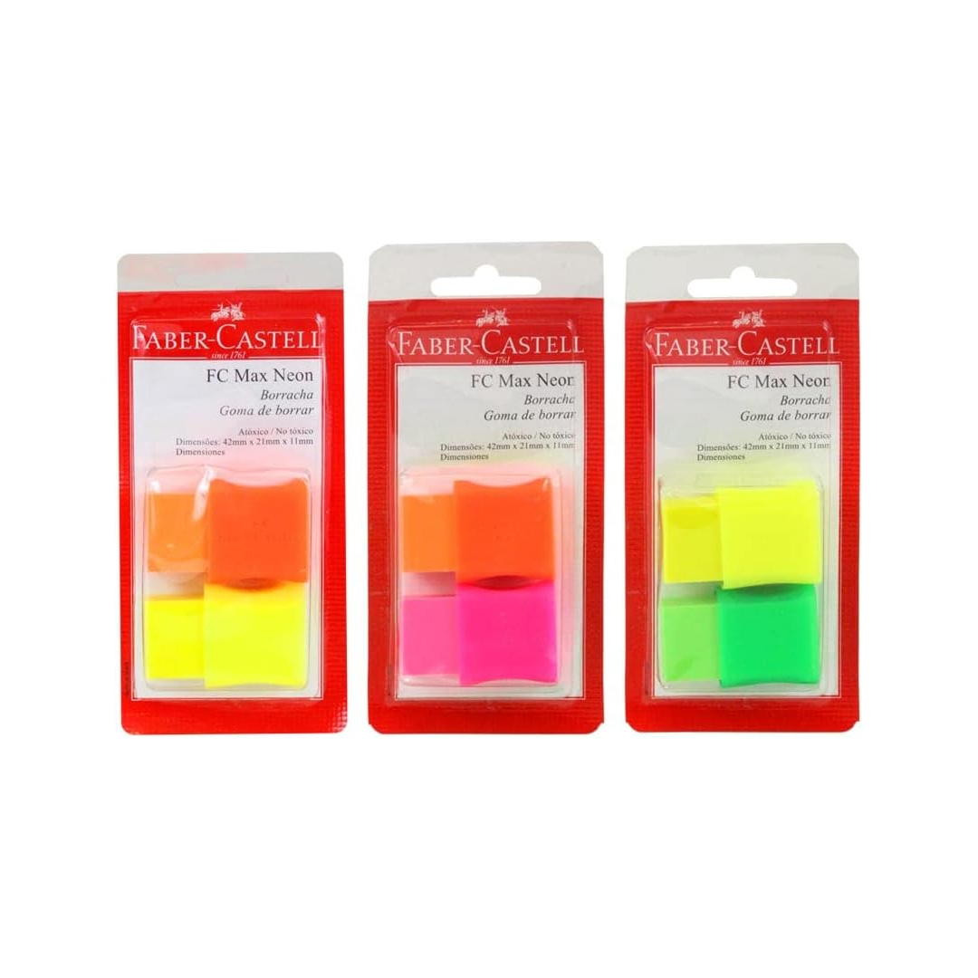 Faber-Castell SM/107024F FC Max Fluorescente - Borracha com Cinta Plástica, Cores Sortidas Neon