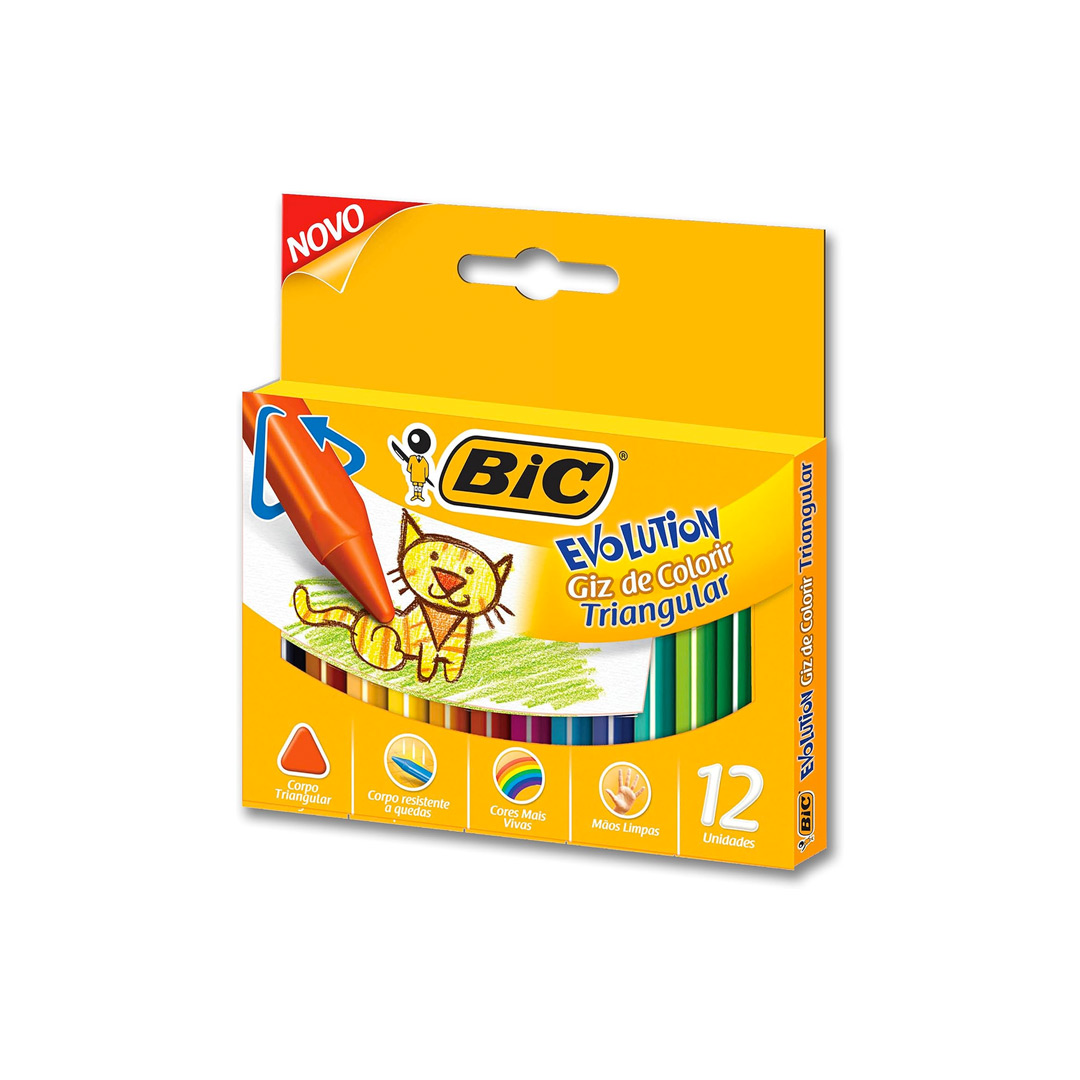 Giz de Colorir Triangular Evolution, BIC 930233, Multicor, Pacote de 12