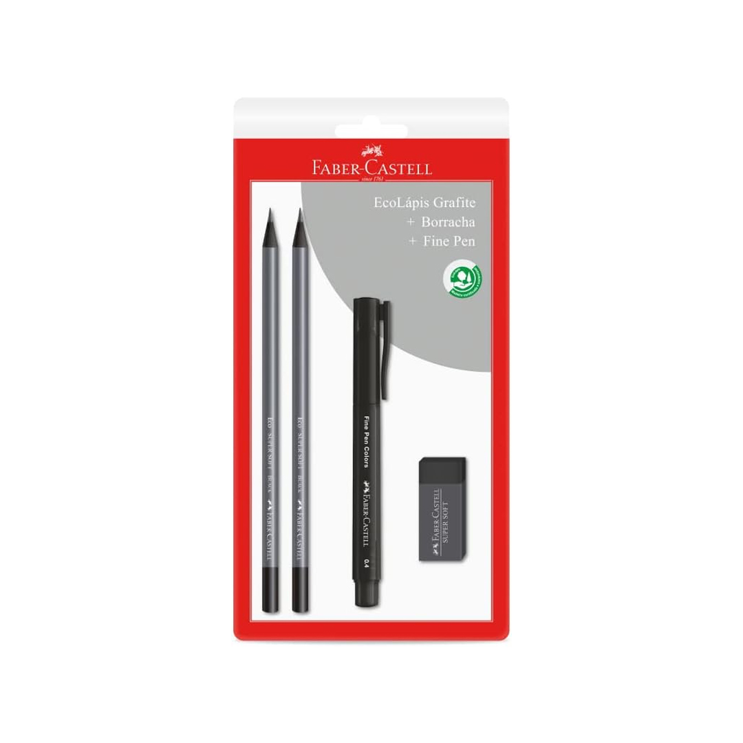 Kit Blister Suppersoft Black, 2 Lápis Grafite Supersoft, 1 Fine Pen Preta, 1 Borracha Supersoft