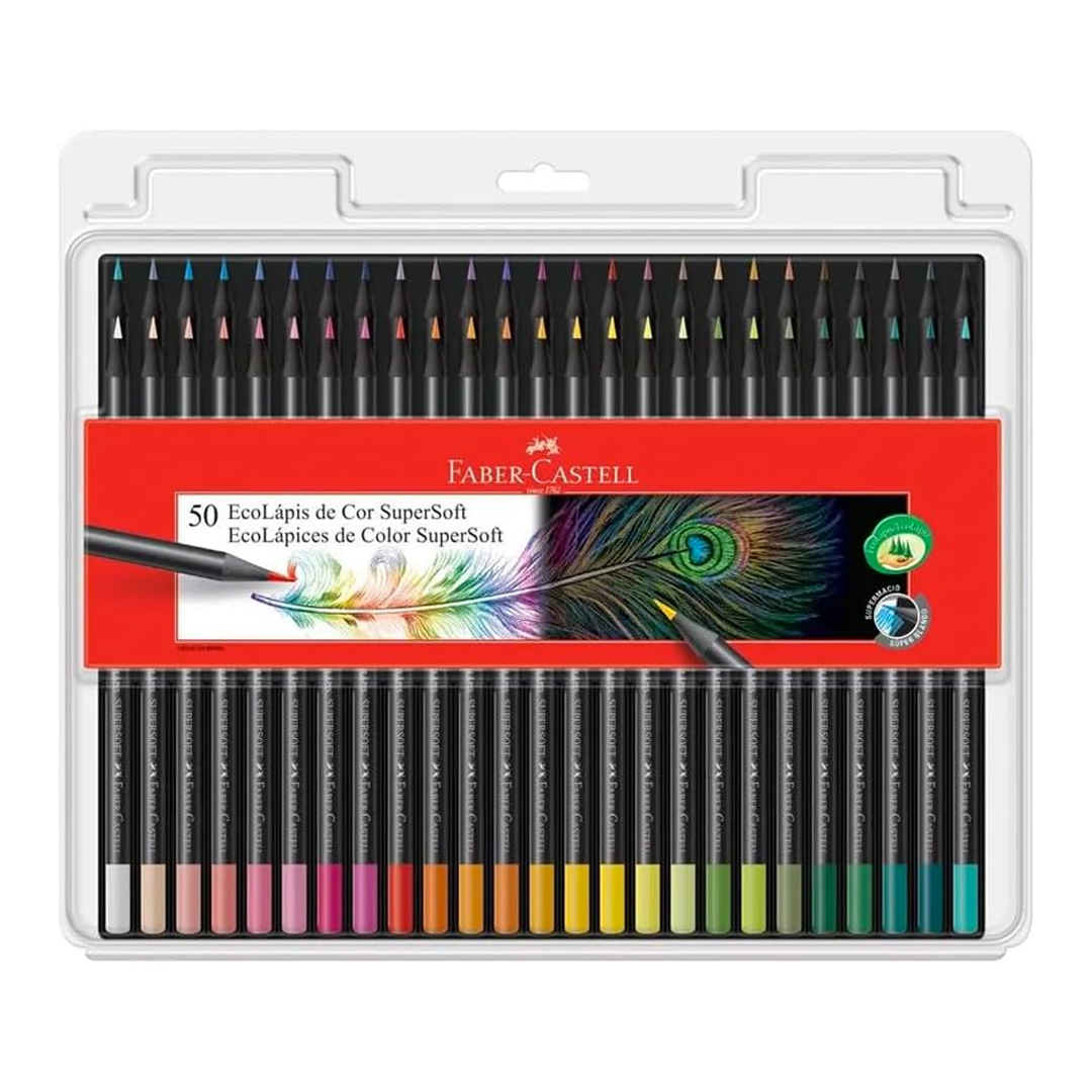 Lápis de Cor, Faber-Castell, EcoLápis Supersoft, 50 Cores, Multicolorido