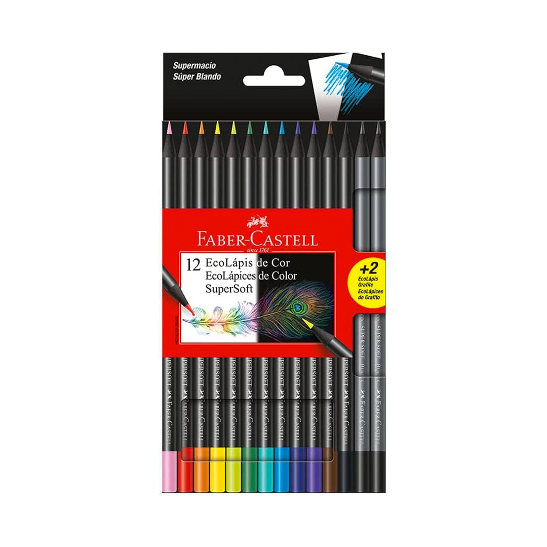 Lápis de Cor, Faber-Castell, EcoLápis Supersoft, 120712SOFT+2, 12 Cores + 2 Grafite