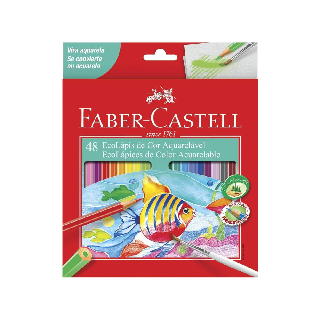 Lápis de Cor Aquarelável, Faber-Castell, EcoLápis, 120248G, 48 Cores