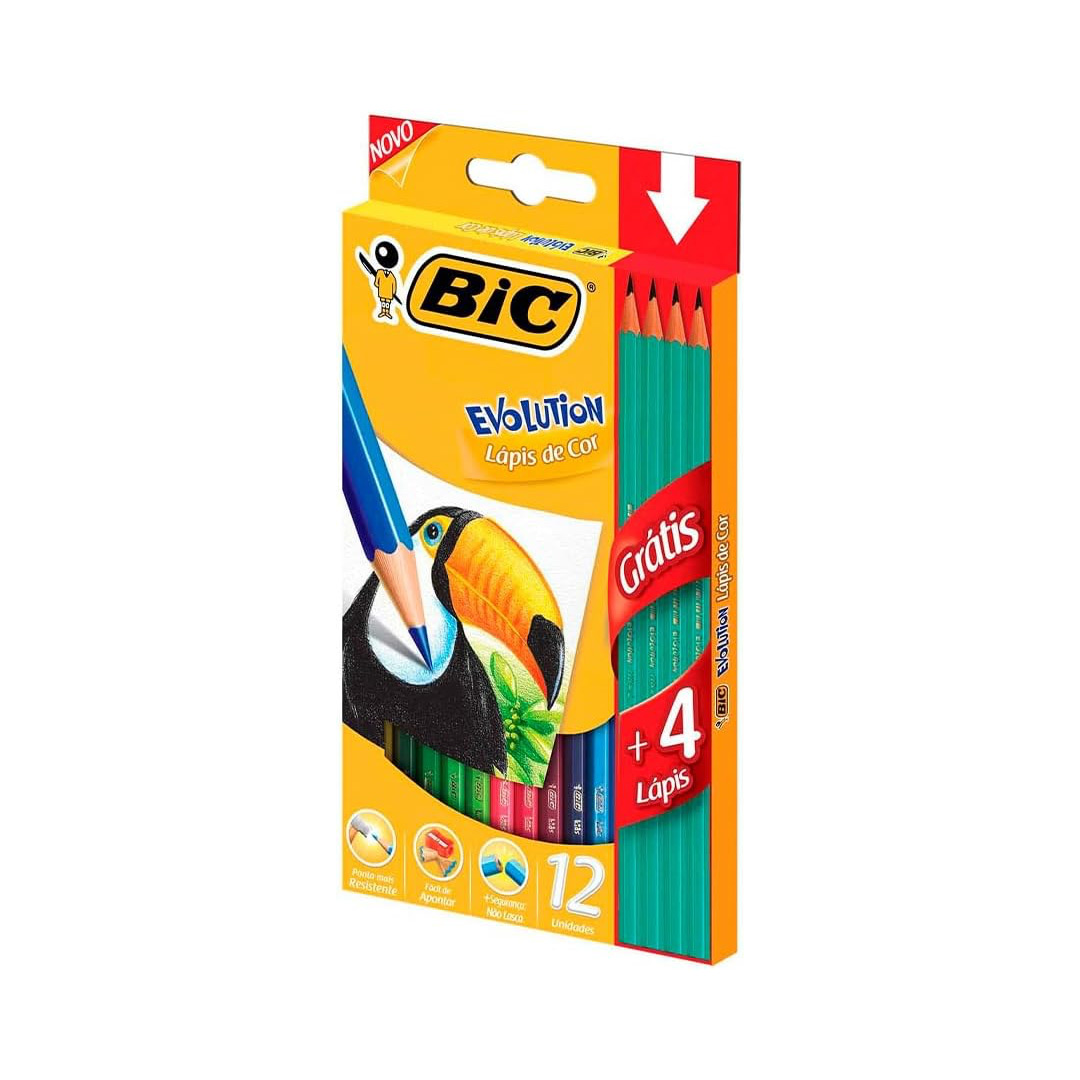 Lápis de Cor BIC Evolution, 12 cores + 4 Lápis de Escrever, 902545, 1 unidade