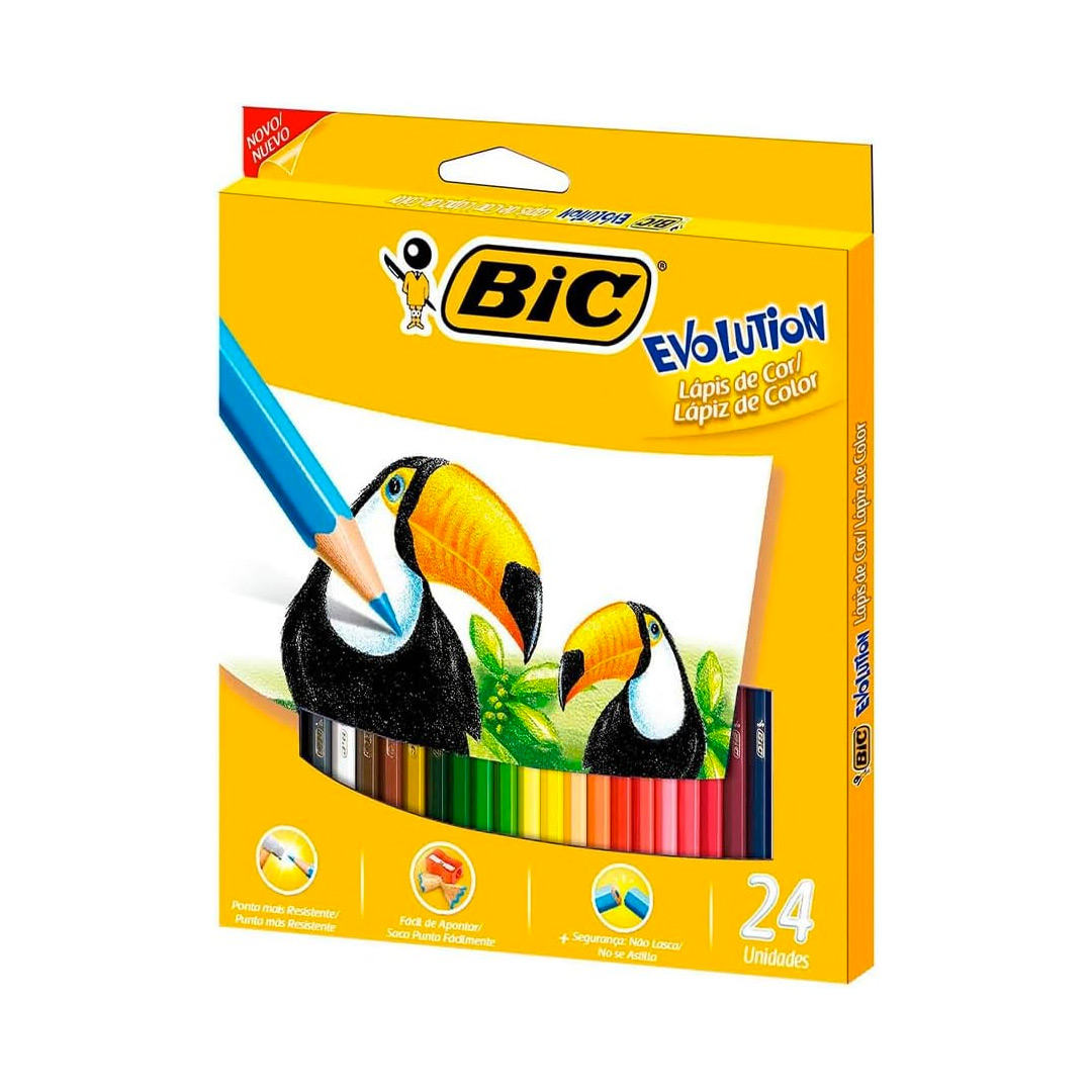 Lápis de Cor Sextavado BIC Evolution, 24 Cores, 902638, Blister 1 Unidade, Seguro Para Crianças, Não Lasca