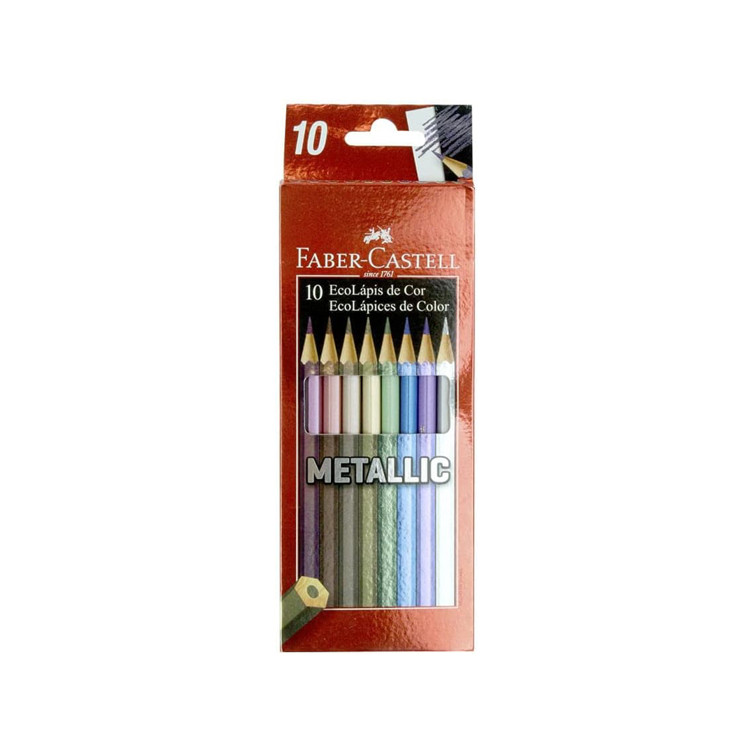 Lápis de Cor Sextavado, Faber-Castell, EcoLápis Metallic, 120410G, 10 Cores