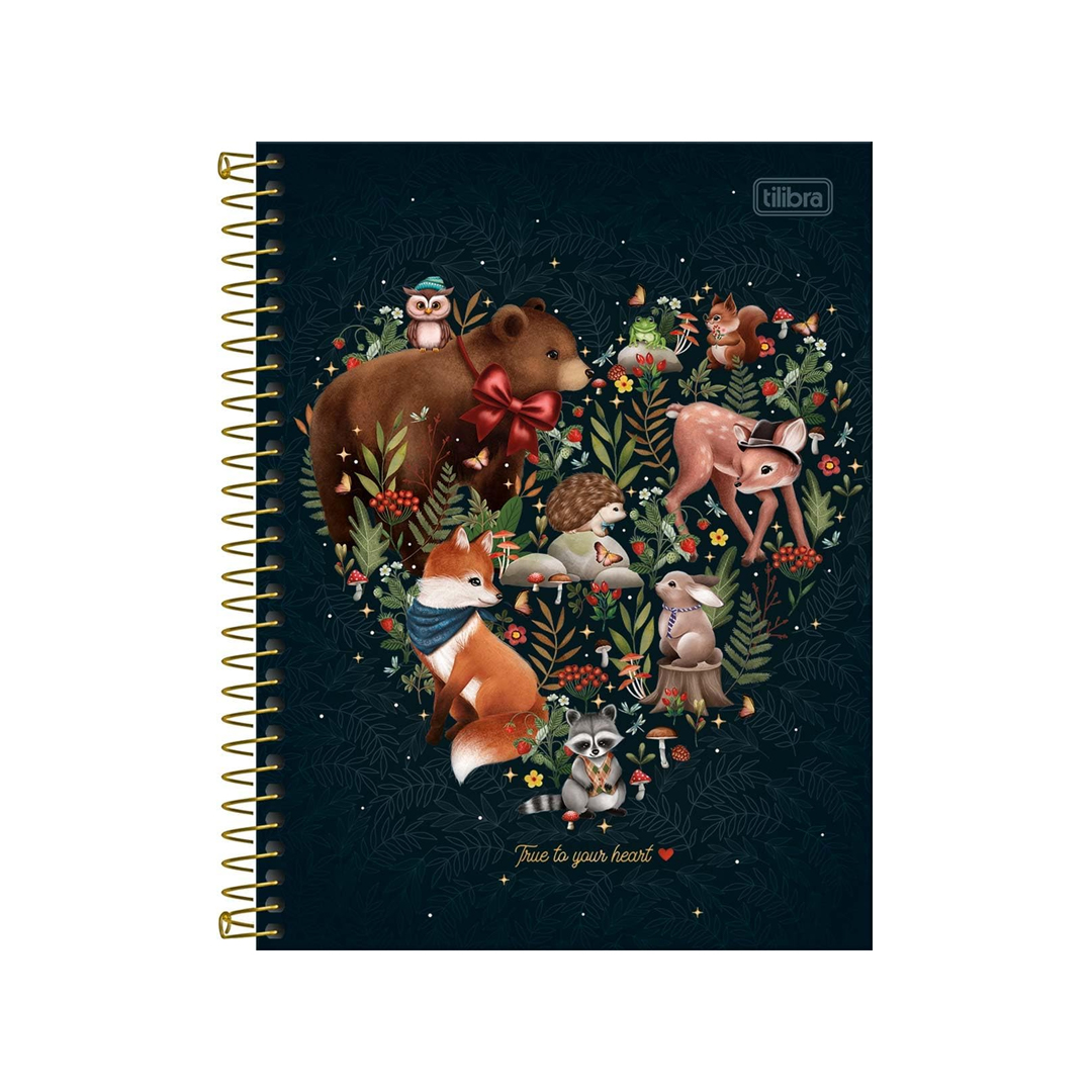 Tilibra - Caderno Espiral Capa Dura Colegial 1 Matéria Loveland 80 Folhas - Animais e Plantas - Coração