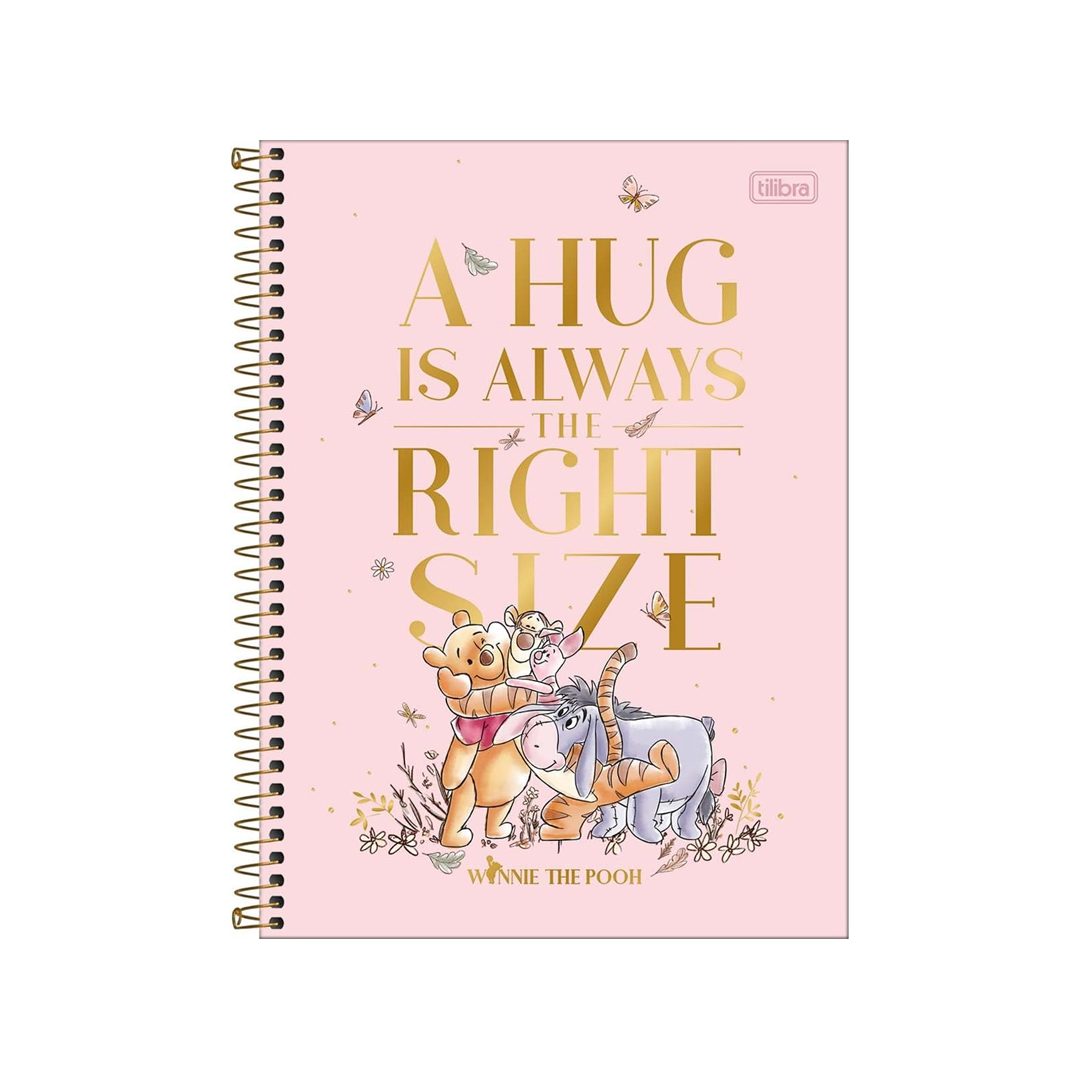 Tilibra - Caderno Espiral Capa Dura Universitário Connect 10 Matérias Pooh 160 Folhas - A Hug Is Always Fundo Rosa