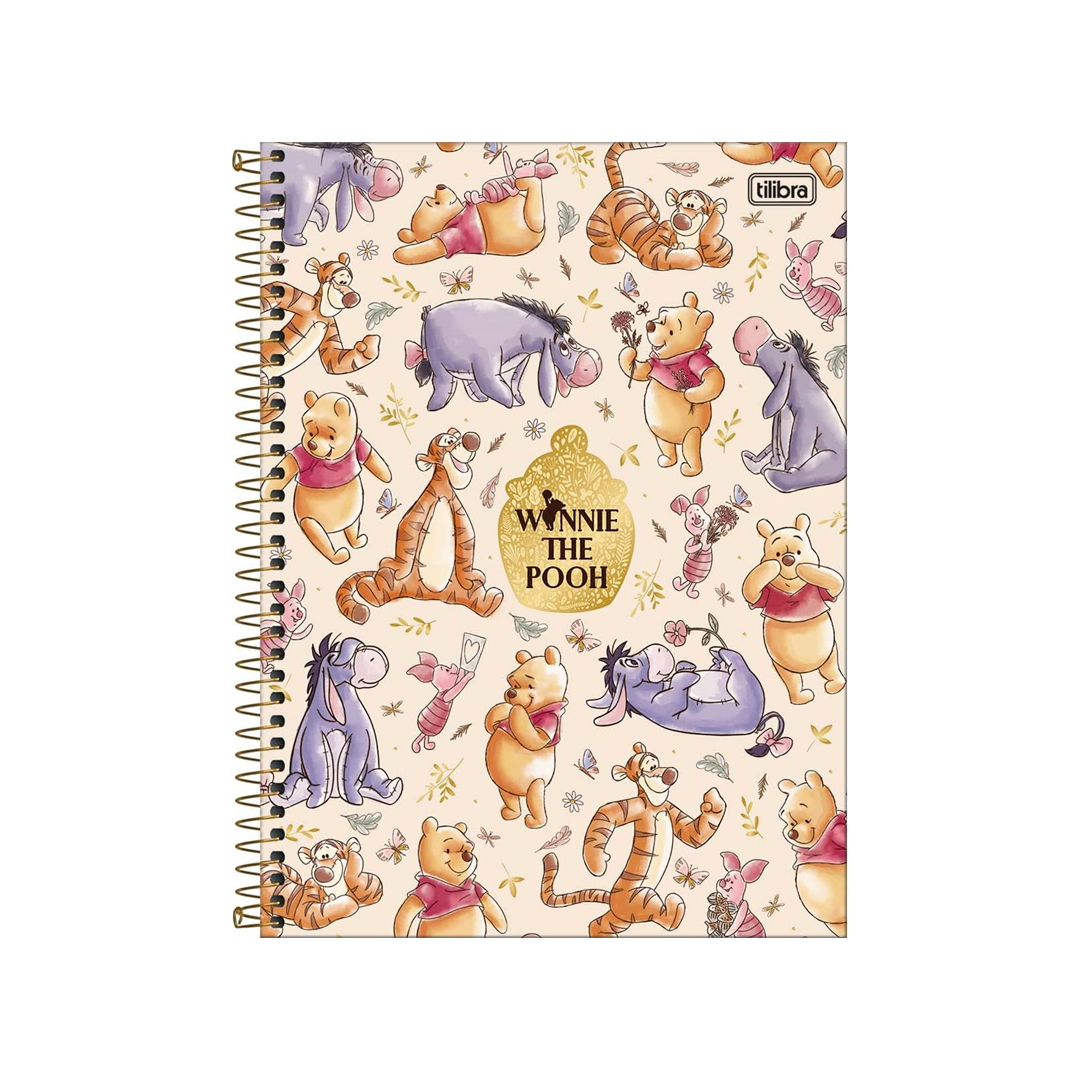 Tilibra - Caderno Espiral Capa Dura Universitário Connect 10 Matérias Pooh 160 Folhas - Winnie The Pooh Fundo Amarelo