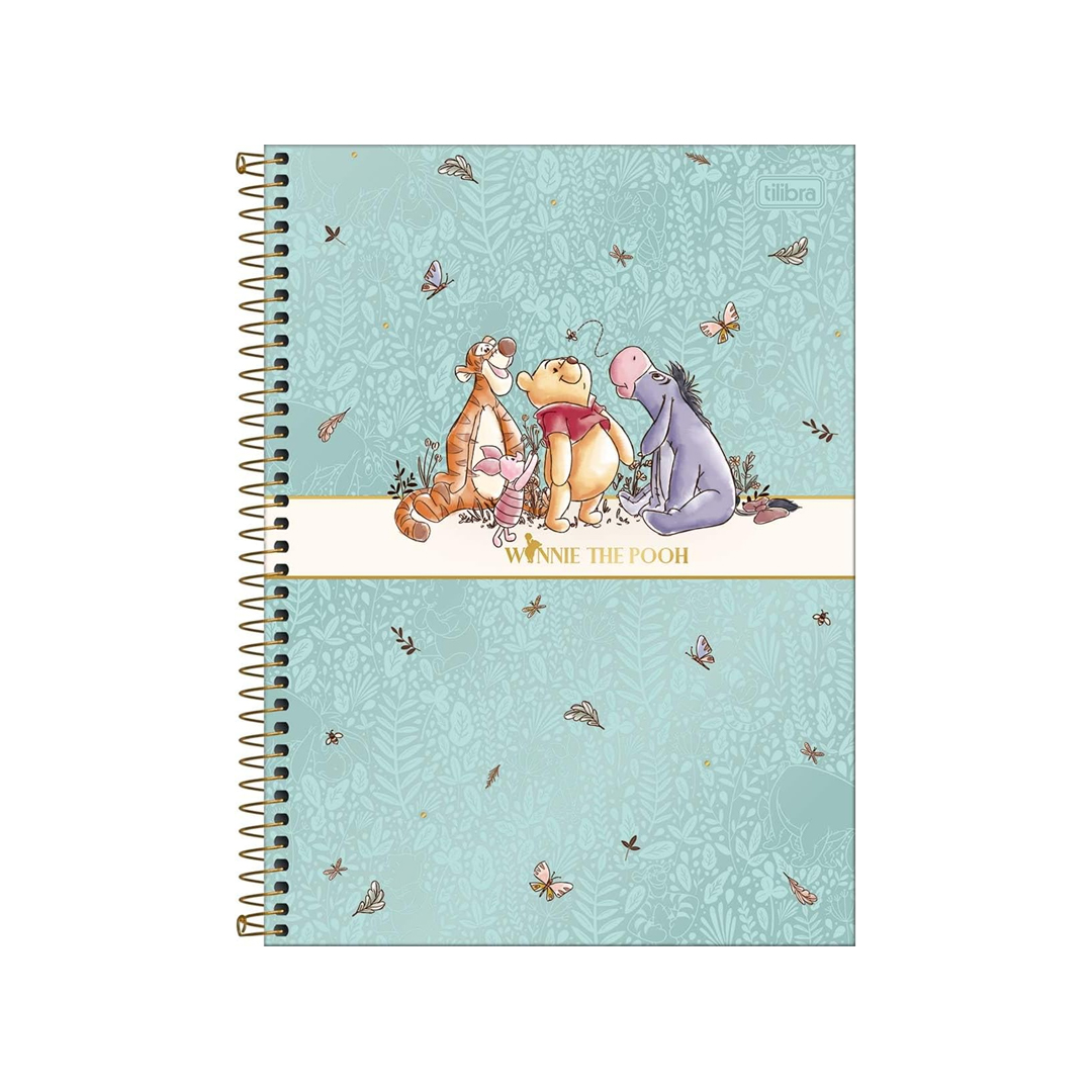 Tilibra - Caderno Espiral Capa Dura Universitário Connect 10 Matérias Pooh 160 Folhas - Winnie The Pooh Fundo Verde