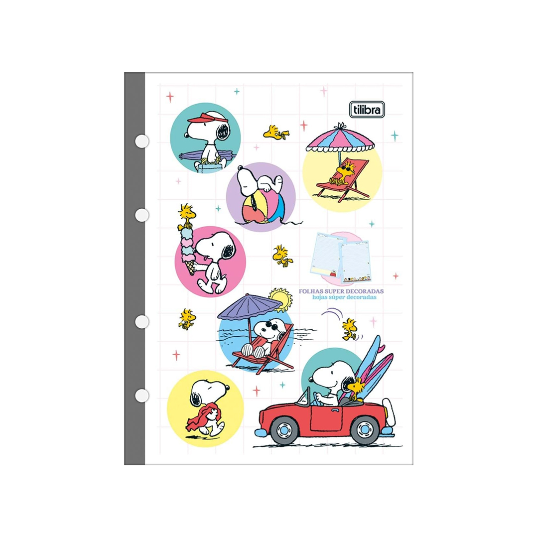 Tilibra - Refil Tiliflex para Caderno Argolado Colegial Snoopy 80 Folhas Cinzas com Pautas Brancas 90 gramas