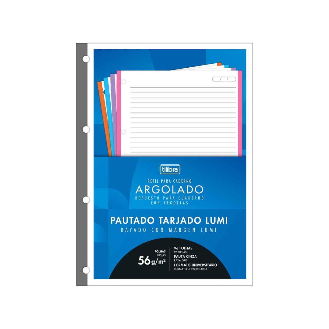 Tilibra - Refil Tiliflex para Caderno Argolado Universitário Borda Colorida, Académie, 20x27.5cm, 4 Cores, 96 Folhas