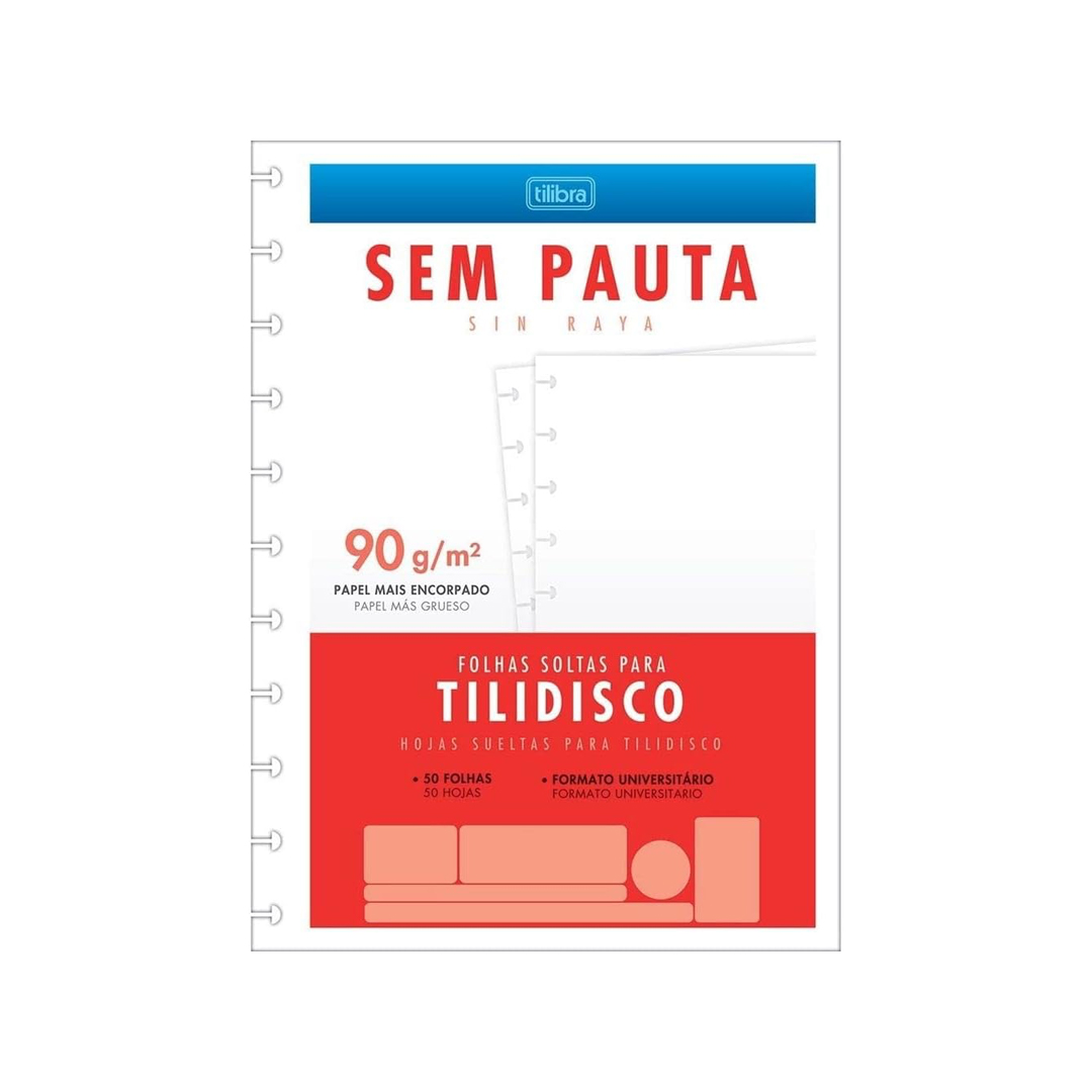 Tilibra - Refil para Tilidisco Universitário sem Pauta 50 Folhas, 90 g/m² - furação para 11 discos