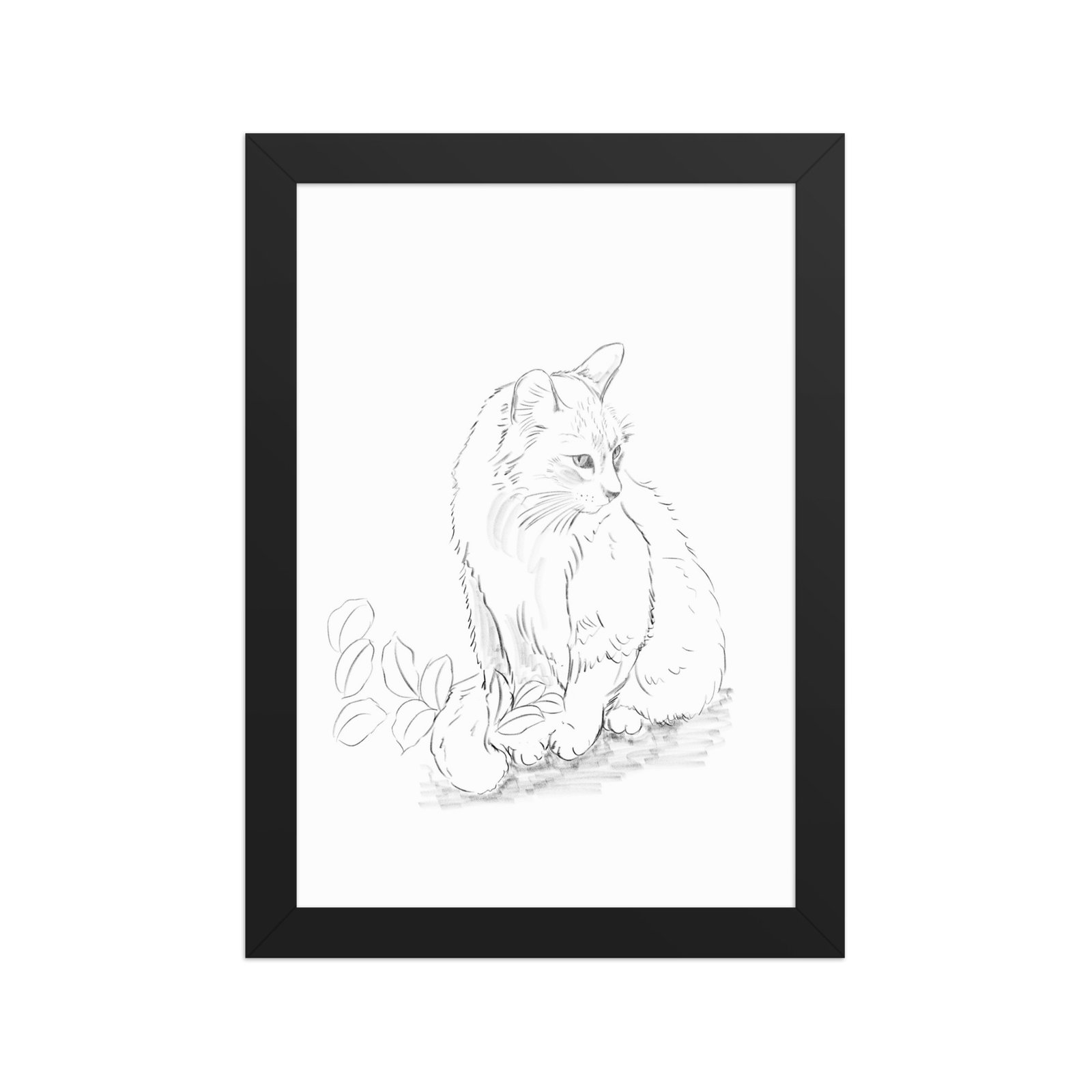 Pôster de papel fosco com moldura - Desenho do gato entre as folhas no jardim. - Imagem 2
