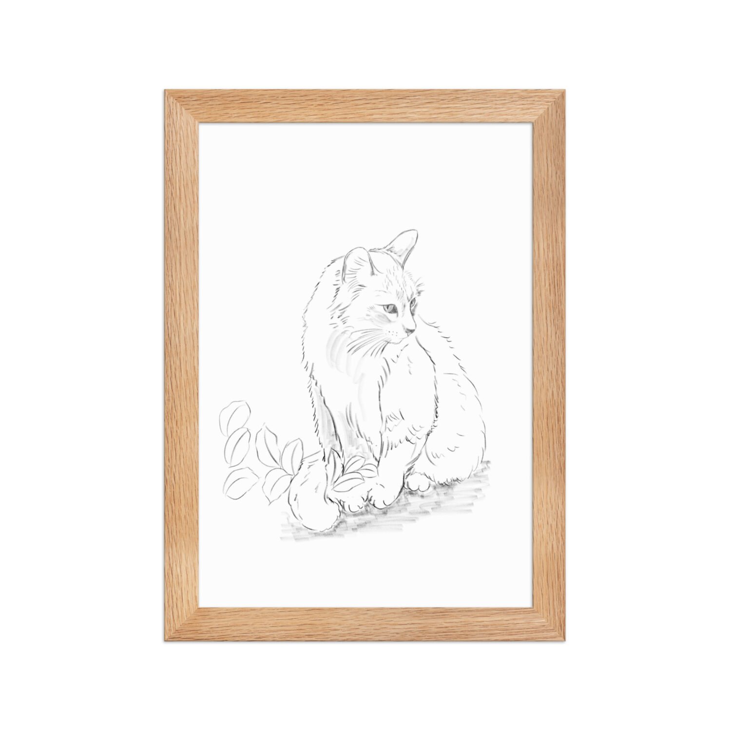 Pôster de papel fosco com moldura - Desenho do gato entre as folhas no jardim. - Imagem 3