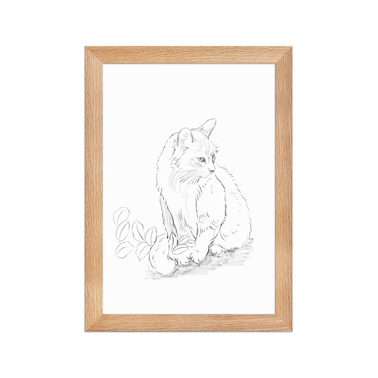 Pôster de papel fosco com moldura - Desenho do gato entre as folhas no jardim. - Imagem 3