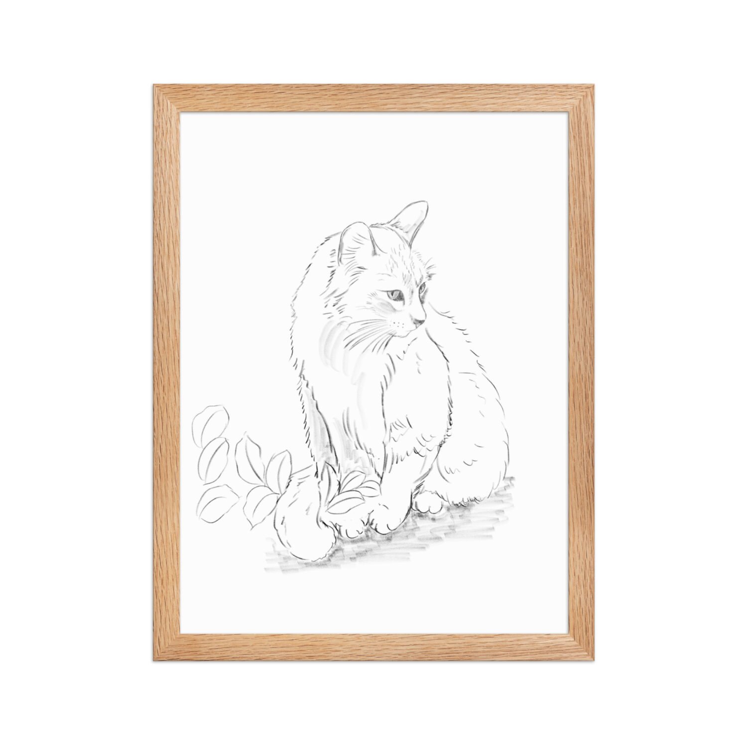Pôster de papel fosco com moldura - Desenho do gato entre as folhas no jardim. - Imagem 4