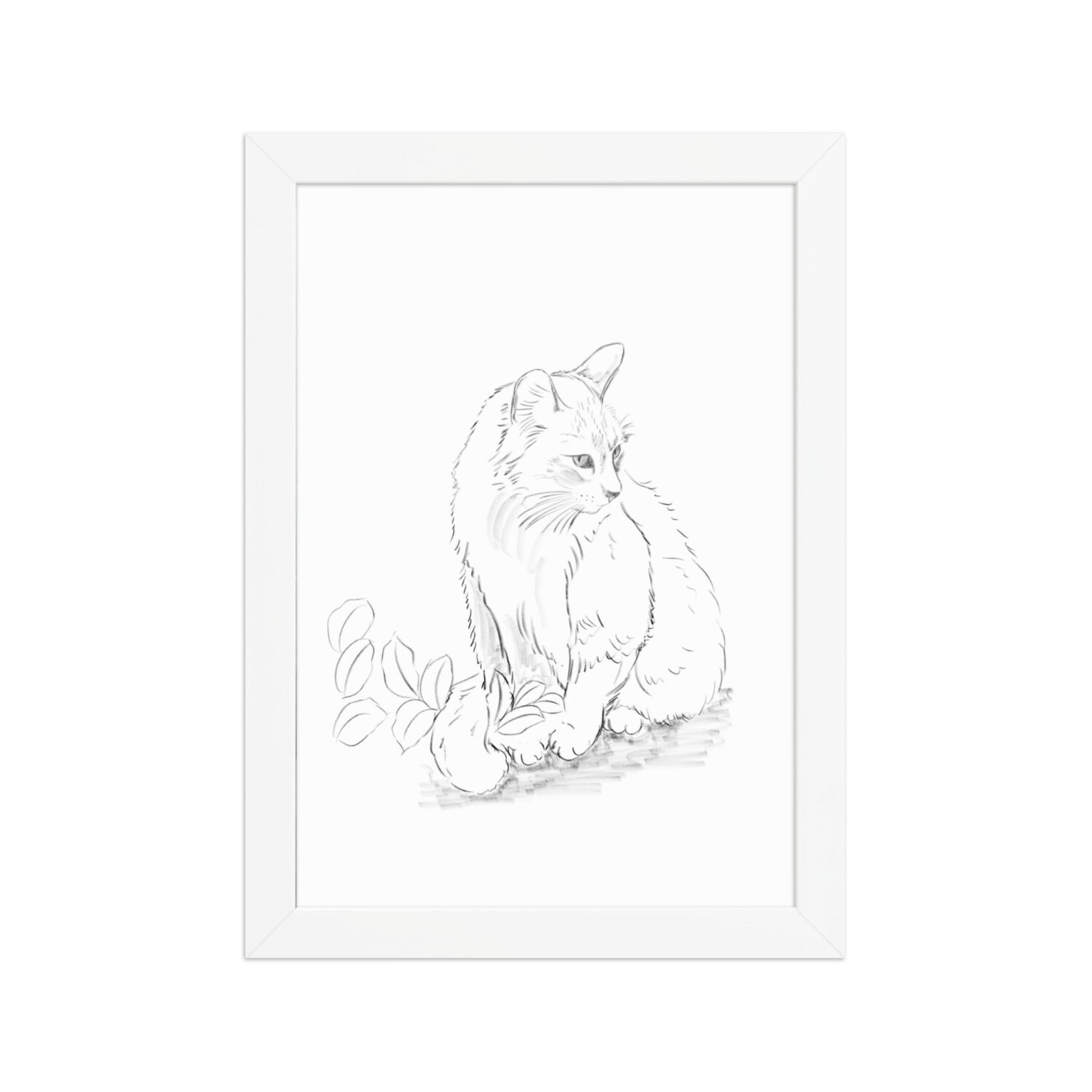 Pôster de papel fosco com moldura - Desenho do gato entre as folhas no jardim. - Imagem 5