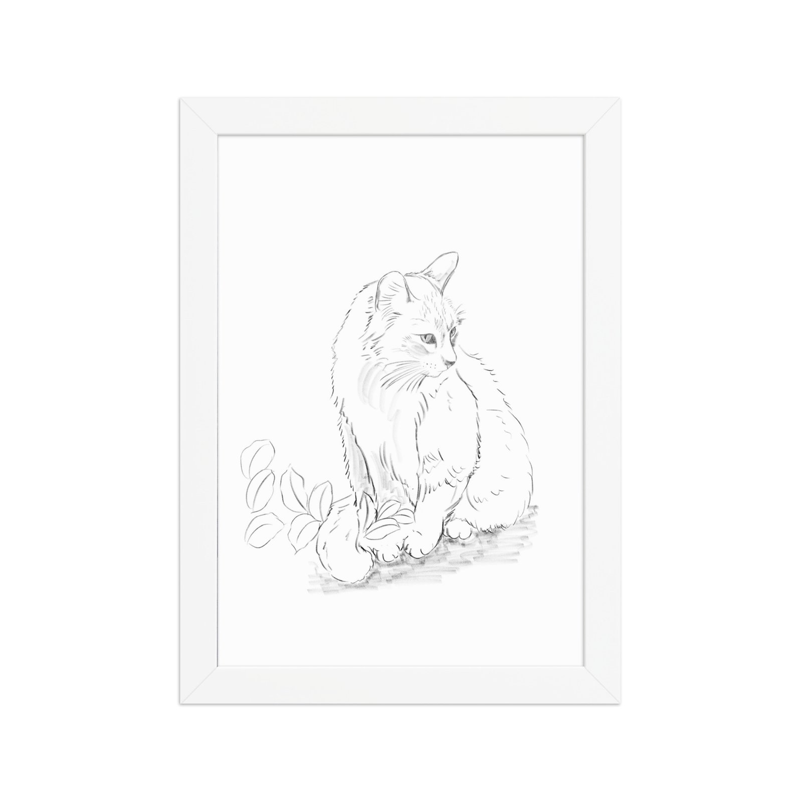 Pôster de papel fosco com moldura - Desenho do gato entre as folhas no jardim. - Imagem 5