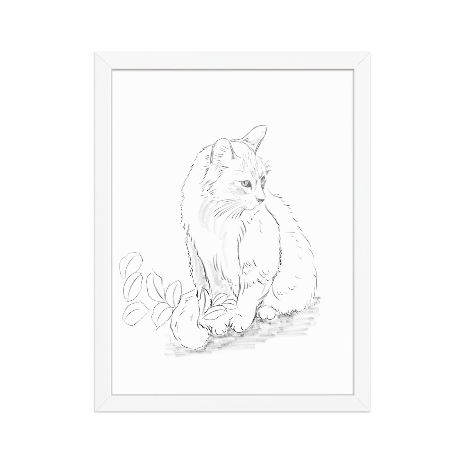 Pôster de papel fosco com moldura - Desenho do gato entre as folhas no jardim. - Imagem 6
