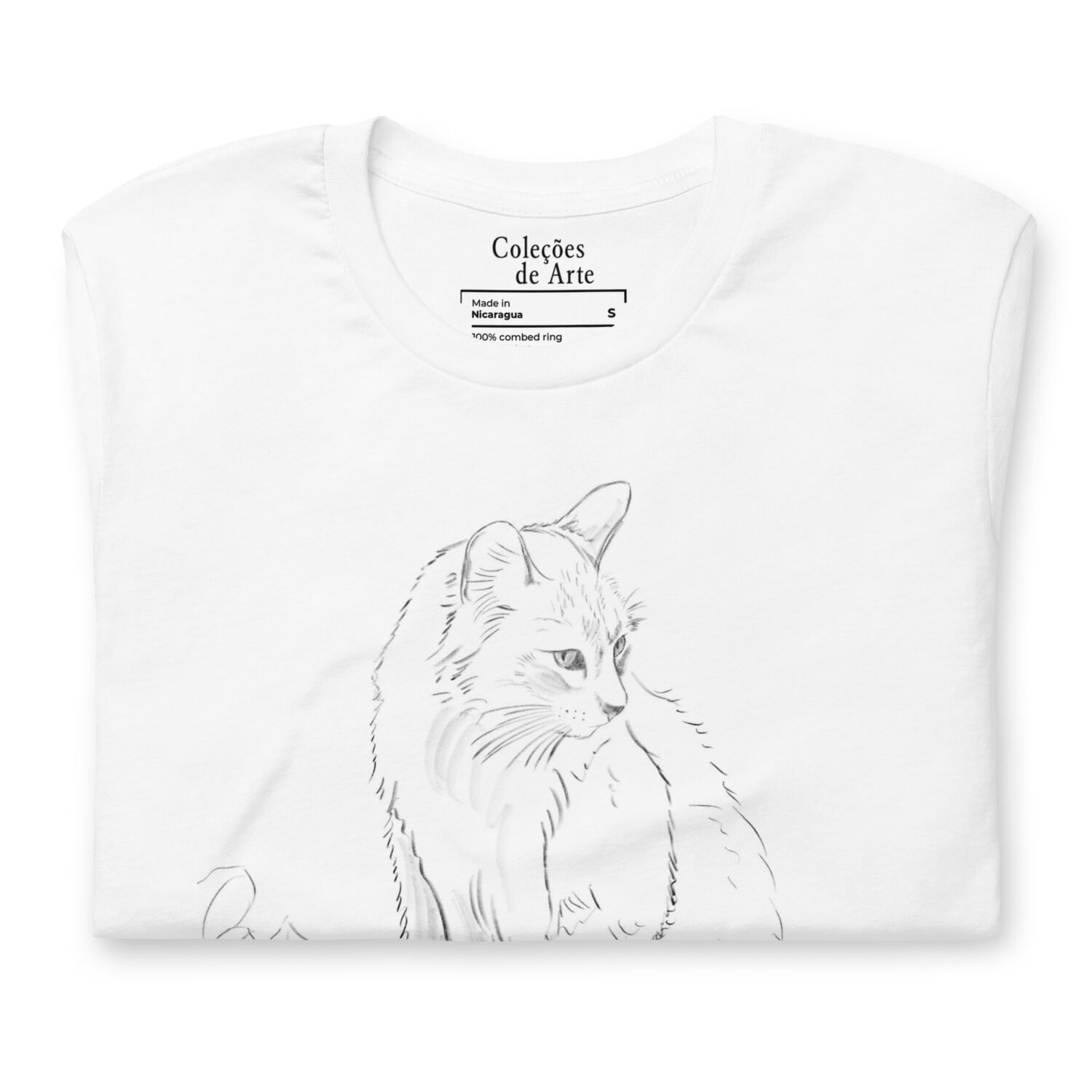 Alternative view of Camiseta unissex - Desenho do gato entre as folhas no jardim.