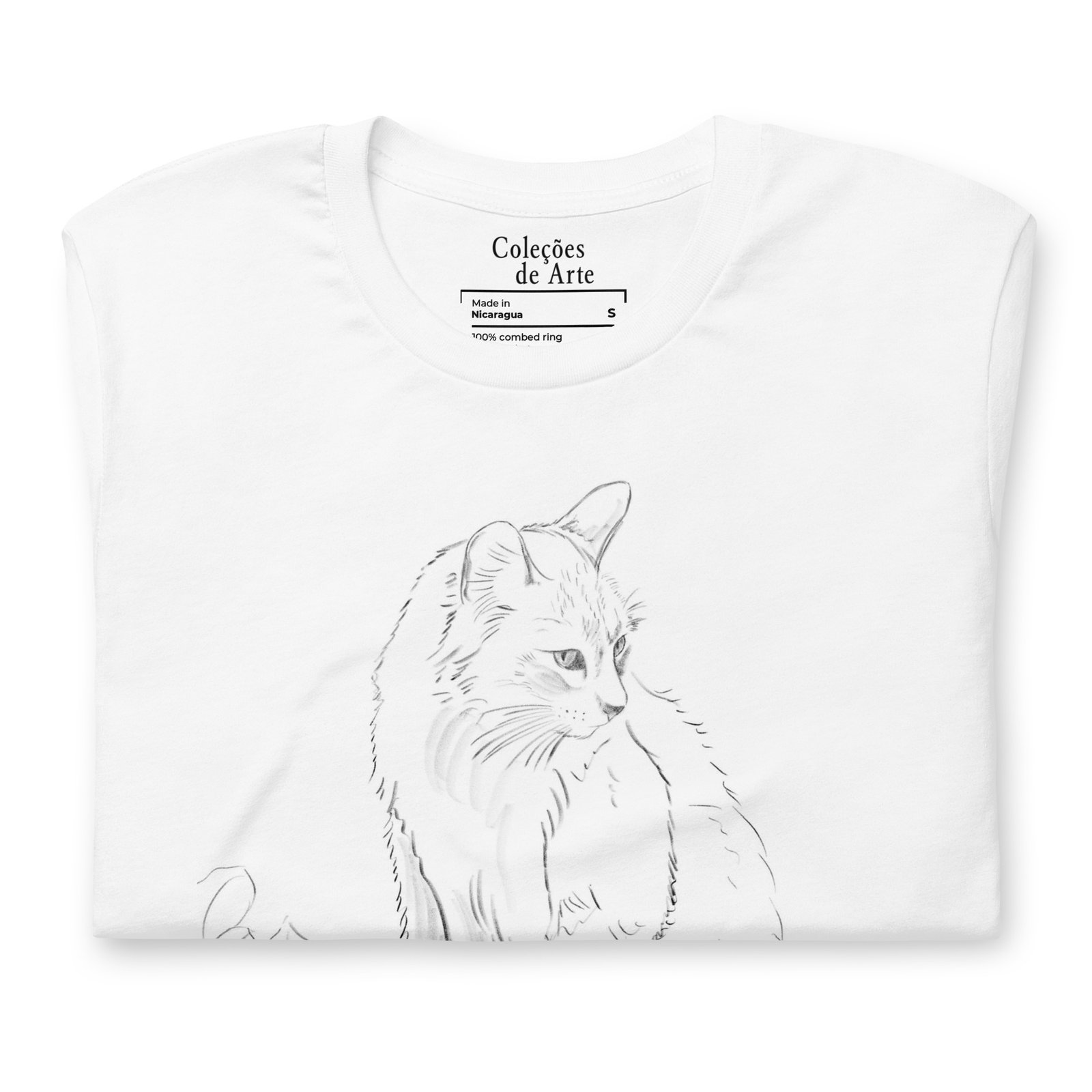 Camiseta unissex - Desenho do gato entre as folhas no jardim. - Imagem 2