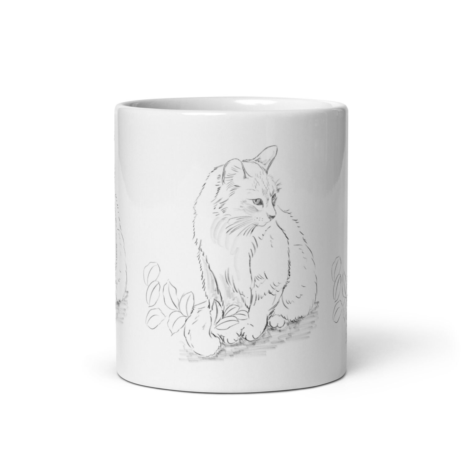 Caneca - Desenho do gato entre as folhas no jardim. - Imagem 3